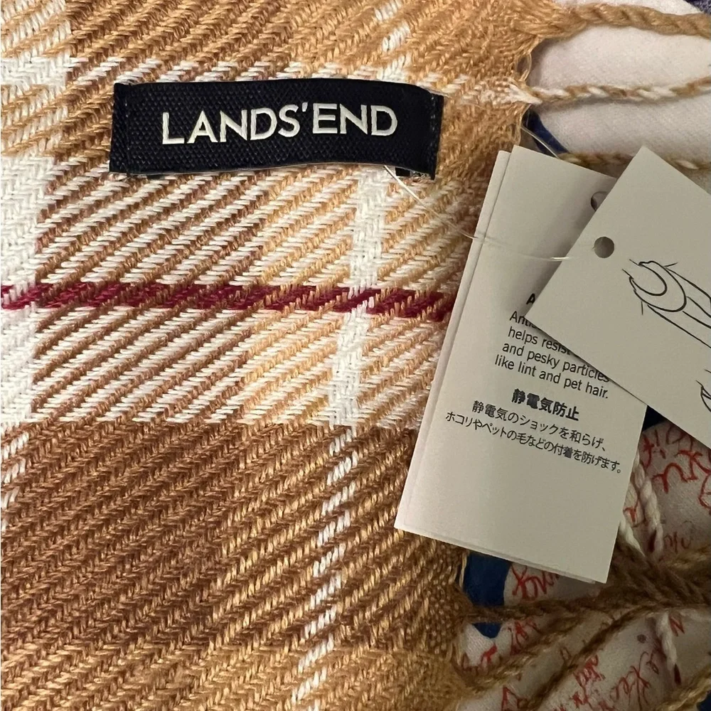 Soft Brushed Plaid Scarf –Lands’ End Classic Cold Weather Wool NWT 14